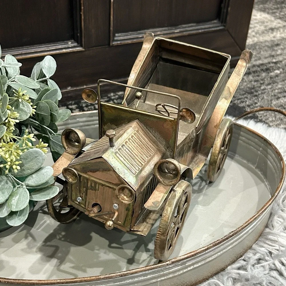 Vintage SANKYO Copper Horseless Carriage Wind-Up Music Box‎ Tested & Works